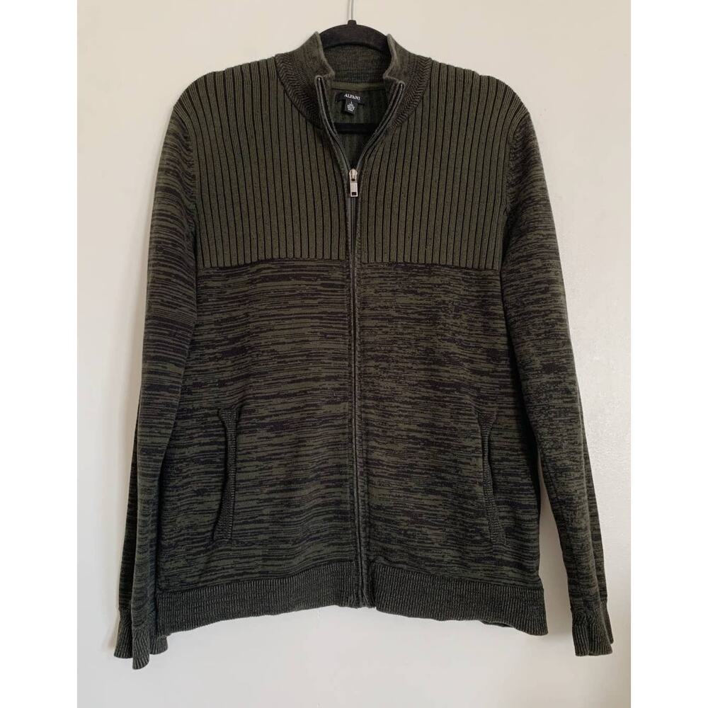 Green Men's Alfani Cotton Front Zip Sweater L